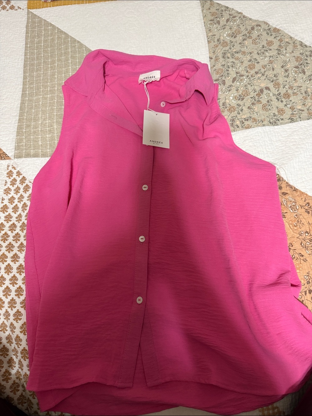 Andree Sleeveless Button-Front Bright Pink Blouse